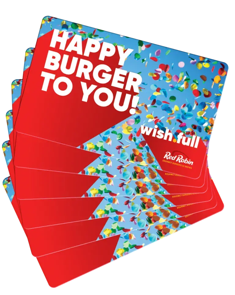 Fanned stack of Red Robin gift cards