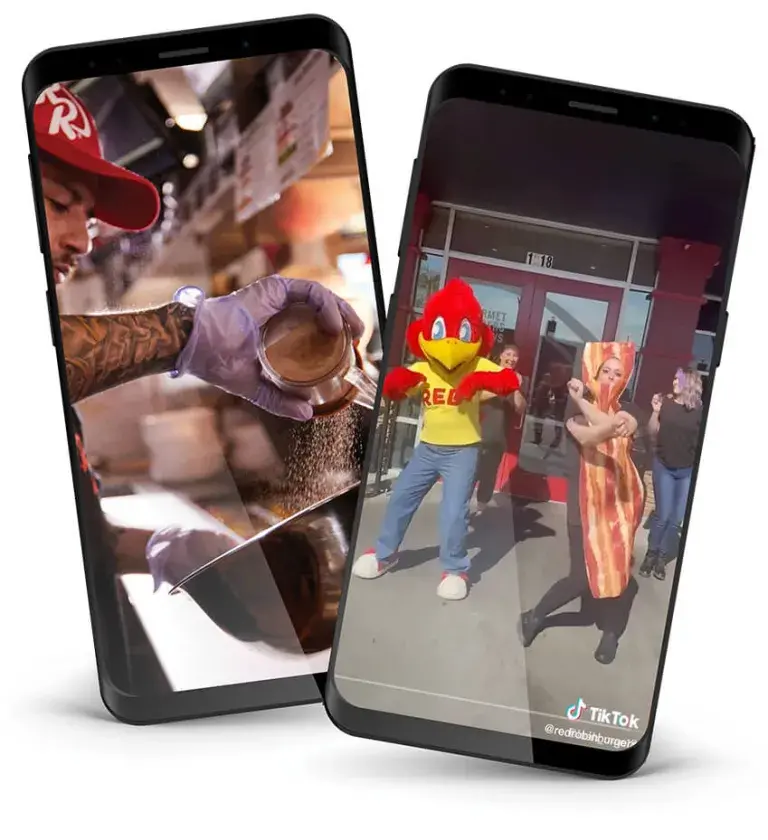 Phones displaying video thumbnails